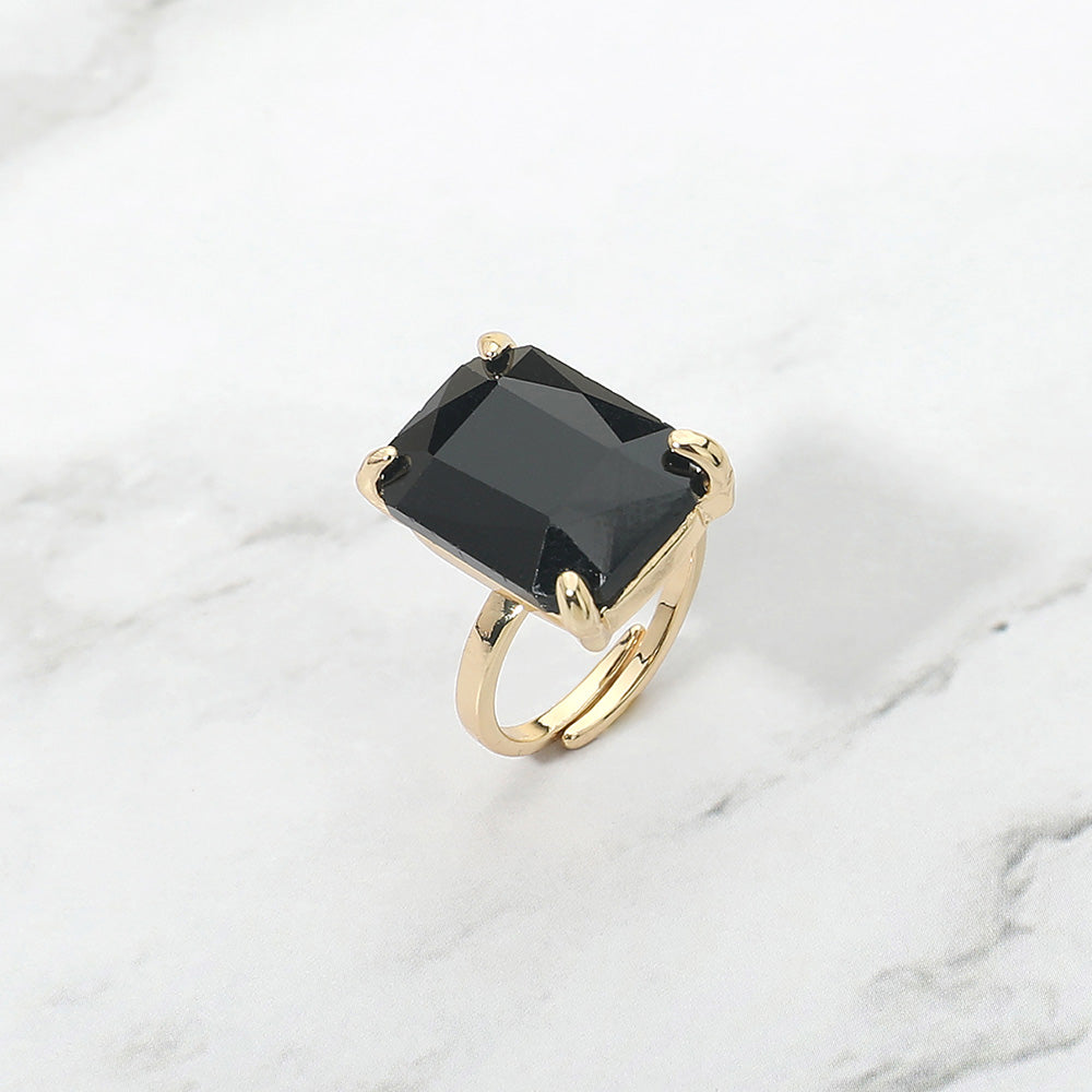 Bold Emerald Cut Stone Cluster Accent Adjustable Ring