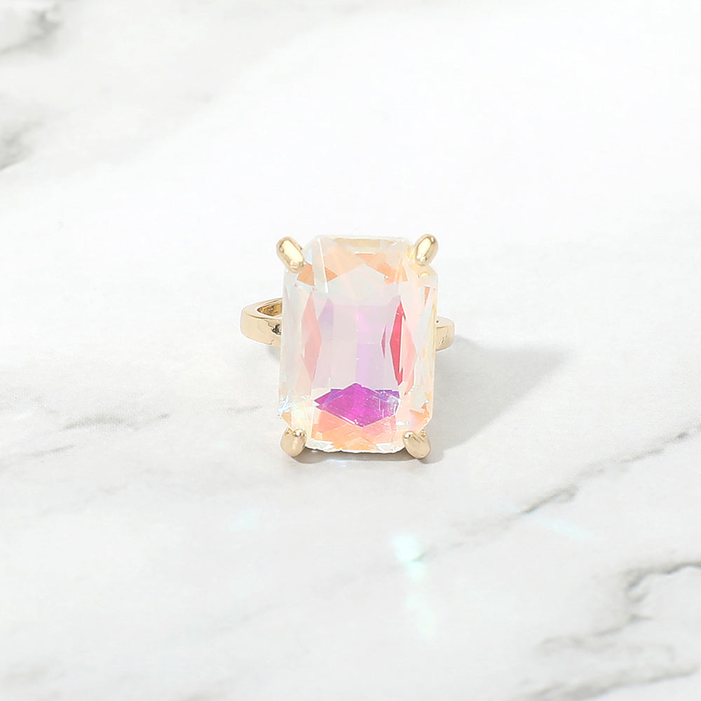 Bold Emerald Cut Stone Cluster Accent Adjustable Ring