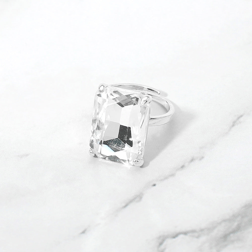 Bold Emerald Cut Stone Cluster Accent Adjustable Ring