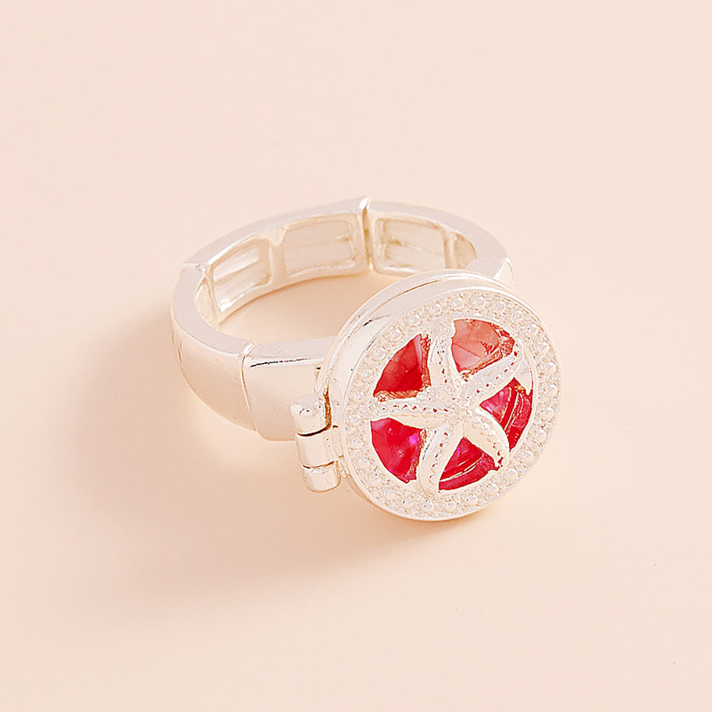 Enamel Starfish Locket Stretch Ring