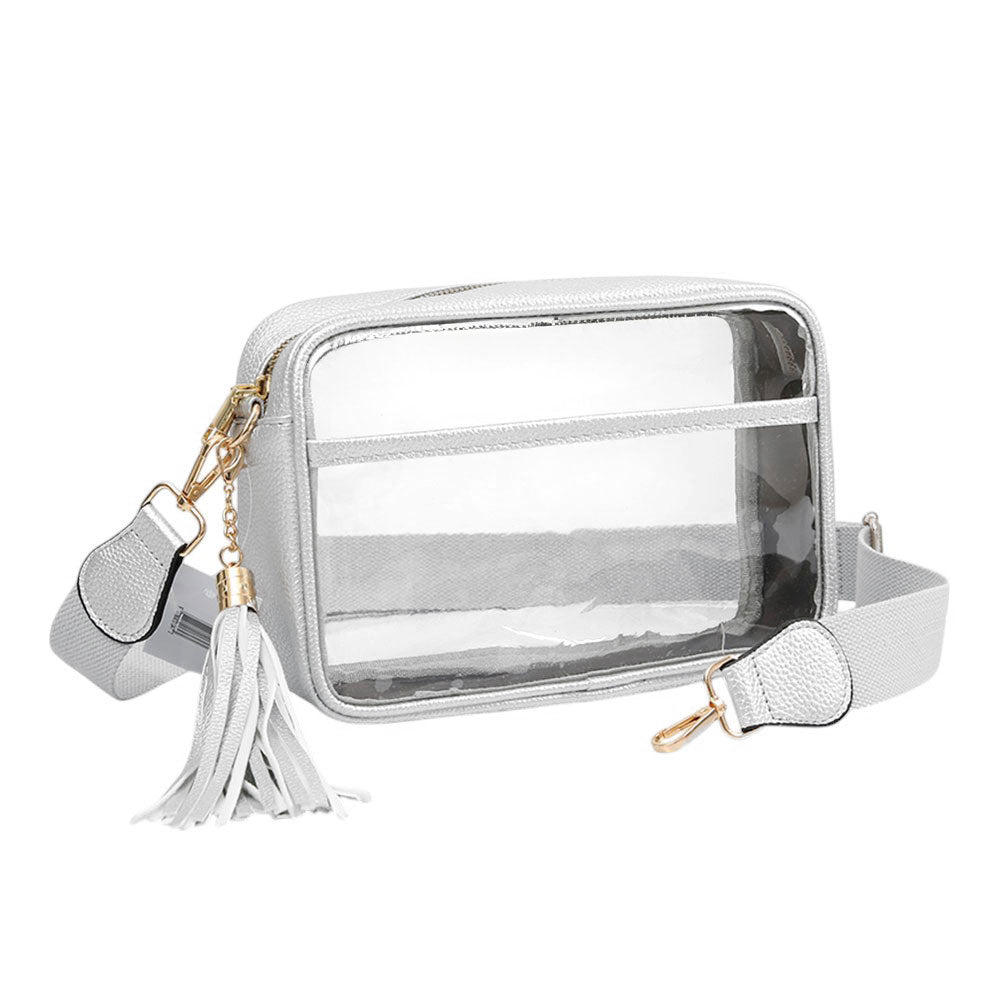 Faux Leather Transparent Rectangular Crossbody Bag