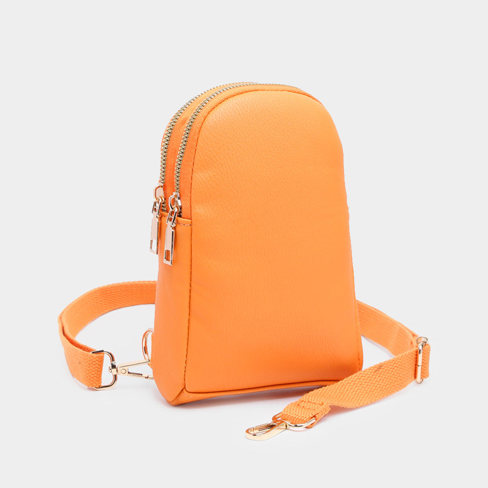 Solid Faux Leather Sling Bag