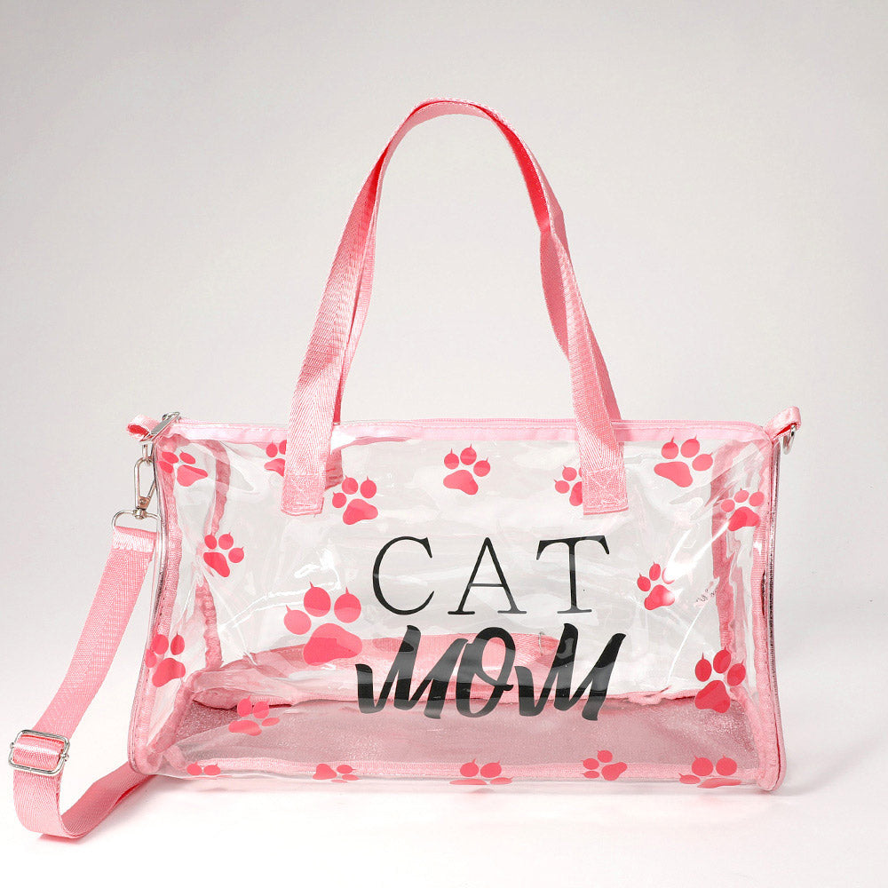 CAT MOM Message Paw Pattern Printed Transparent Boston Bag / Crossbody Bag