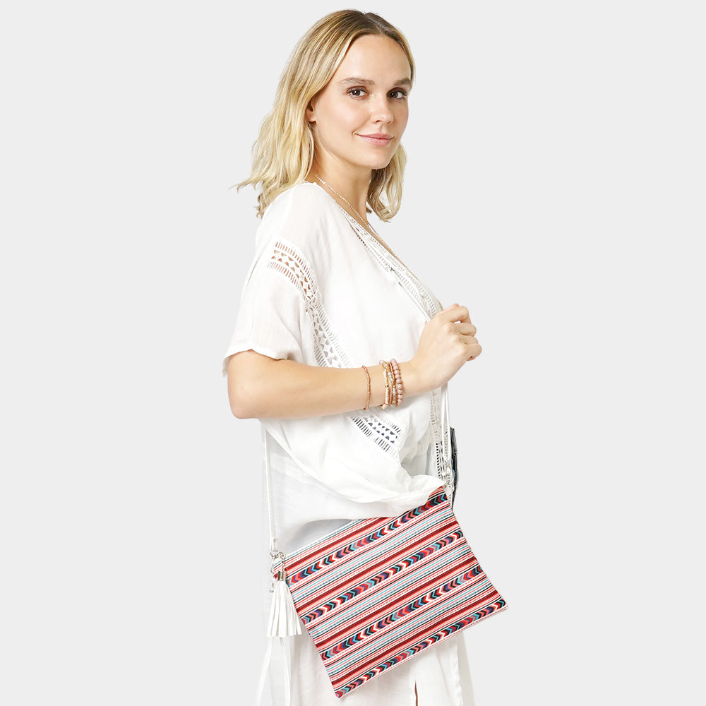 Aztec Patterned Wristlet Clutch Crossbody Bag