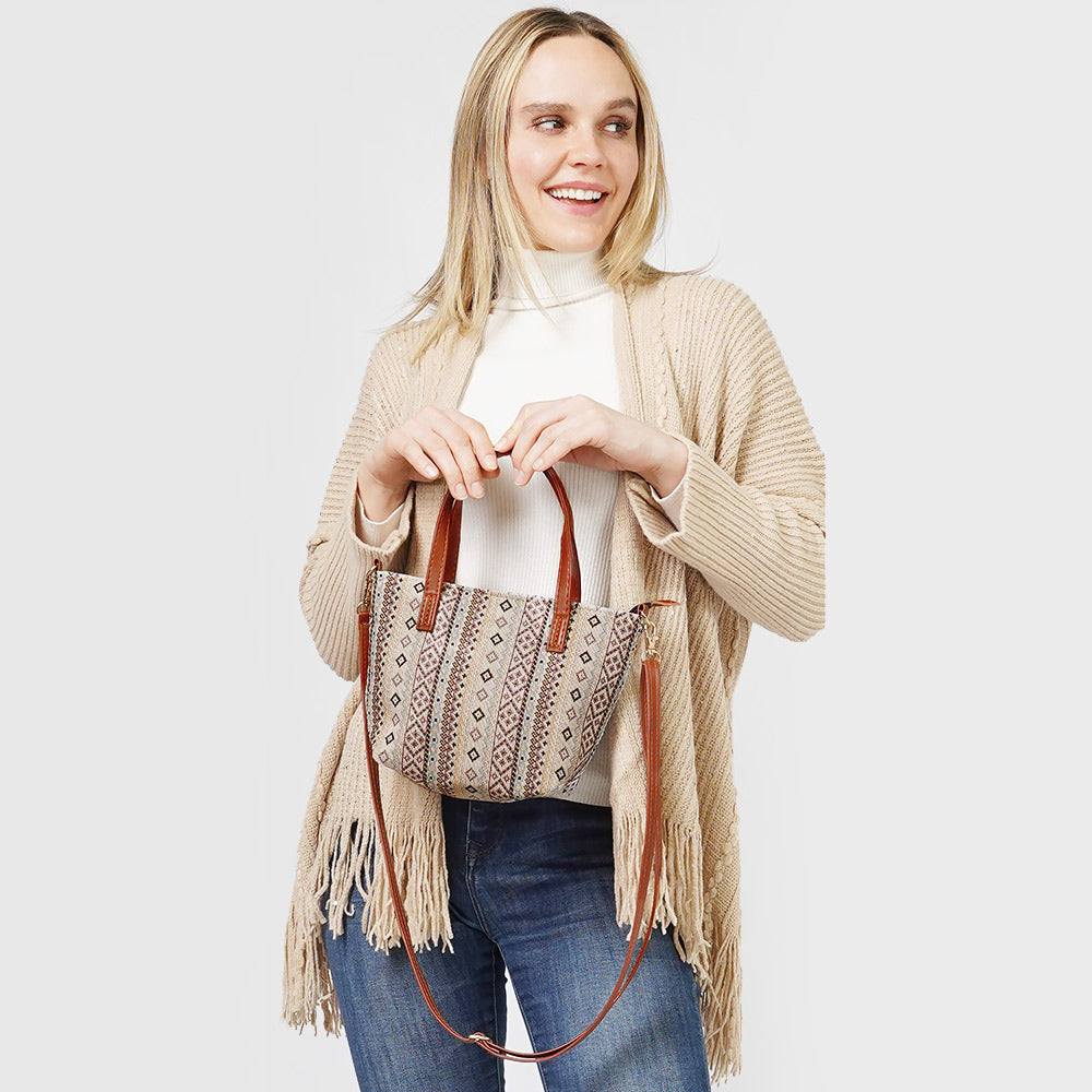 Tribal Patterned Tote Crossbody Bag