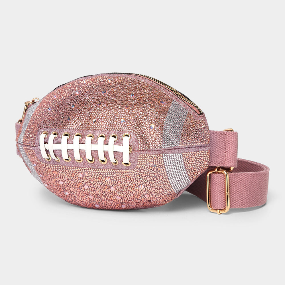 Bling Studded Game Day Football Shape Fanny Pack Sling Bag