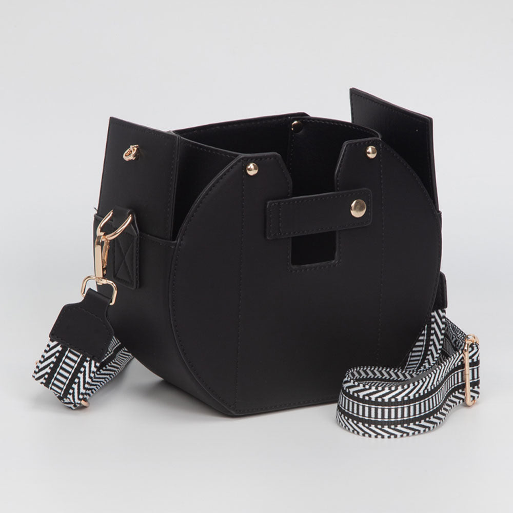Faux Leather Functional Tumbler Crossbody Bucket Bag