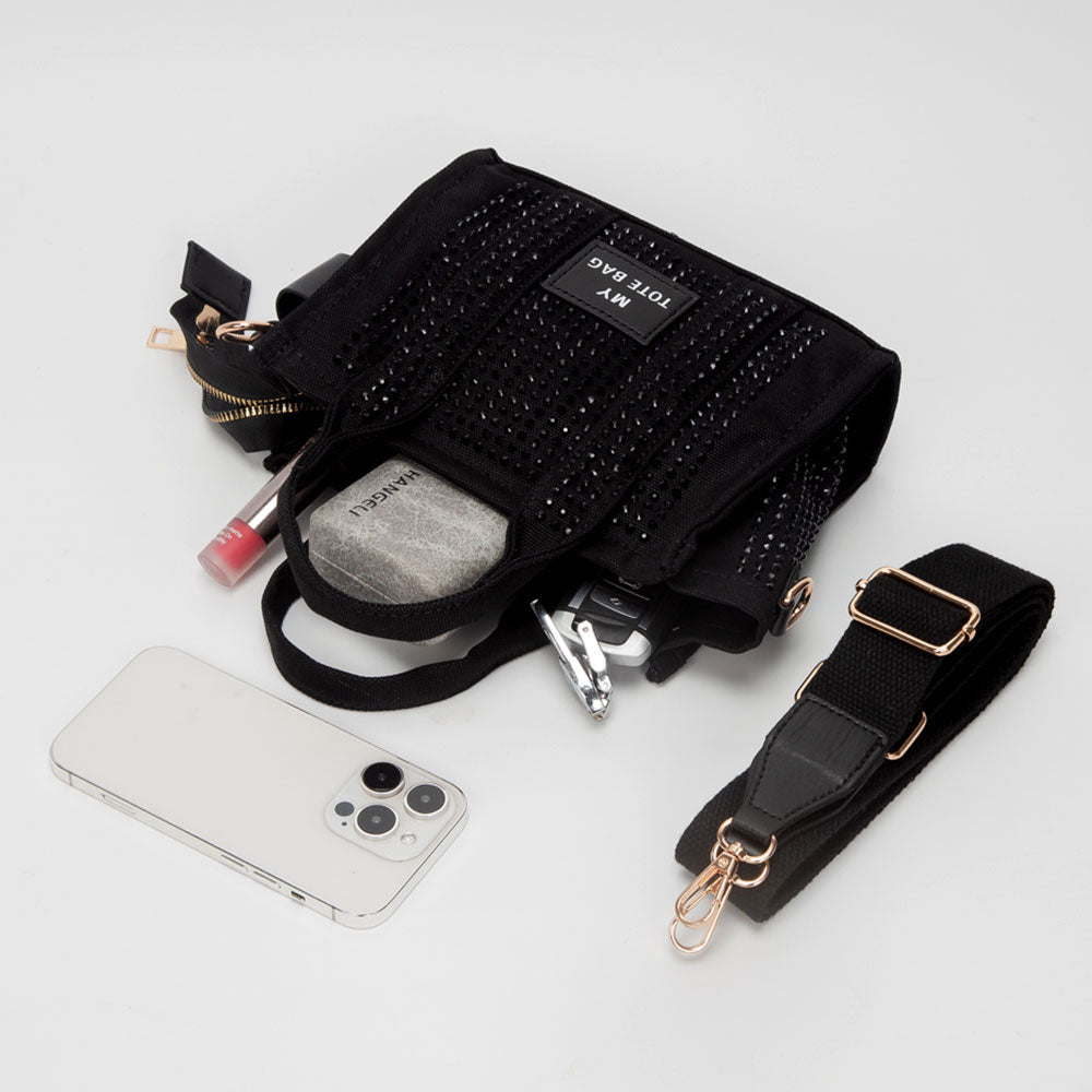 Rhinestone Studded Small Top Handle Crossbody Bag
