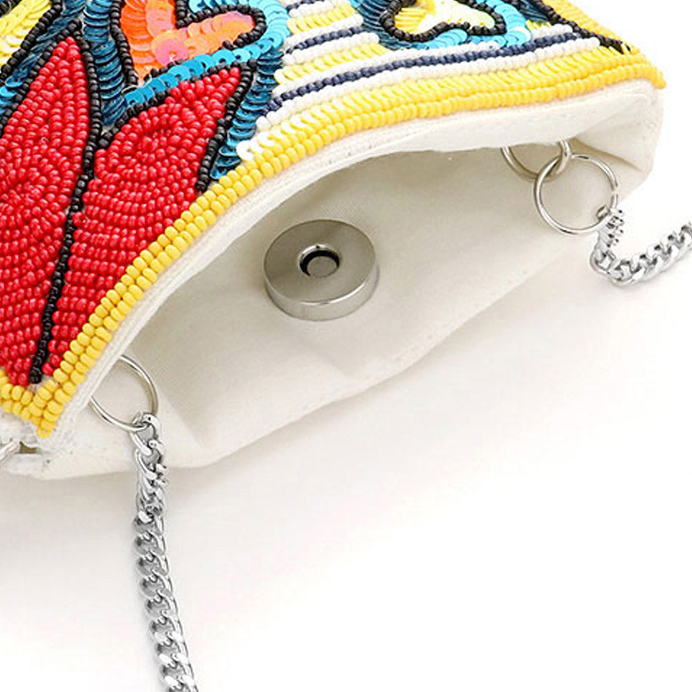 Sequin Seed Beaded Butterfly Love Message Evil Eye Lips Yin Yang Crossbody Bag