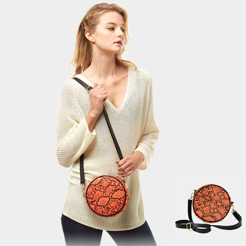 Snake Skin Print Round Crossbody Bag / Belt Bag