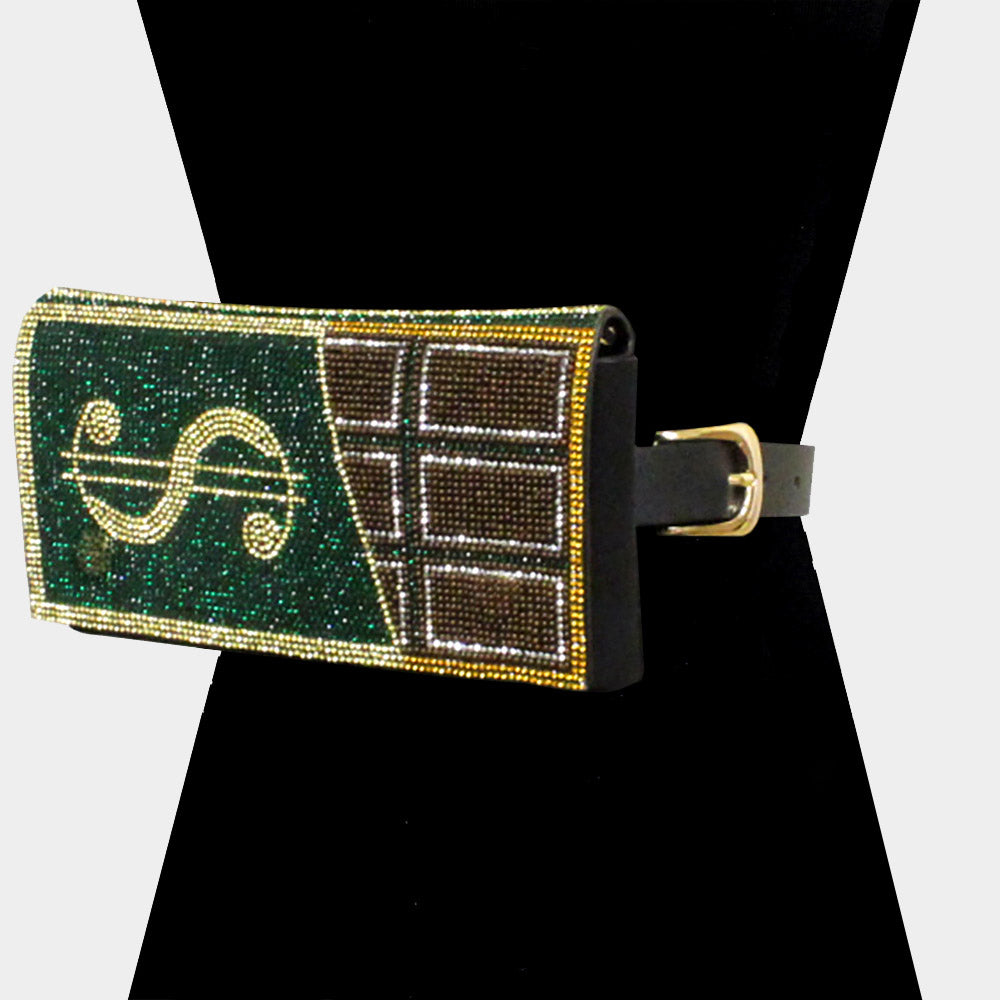 Women's Bling Dollar Sign Chocolate Fanny Pack / Belt / Crossbody Bag