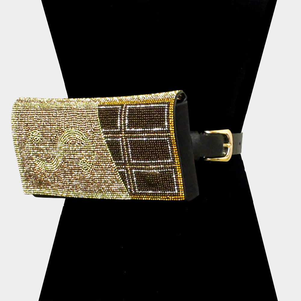 Women's Bling Dollar Sign Chocolate Fanny Pack / Belt / Crossbody Bag