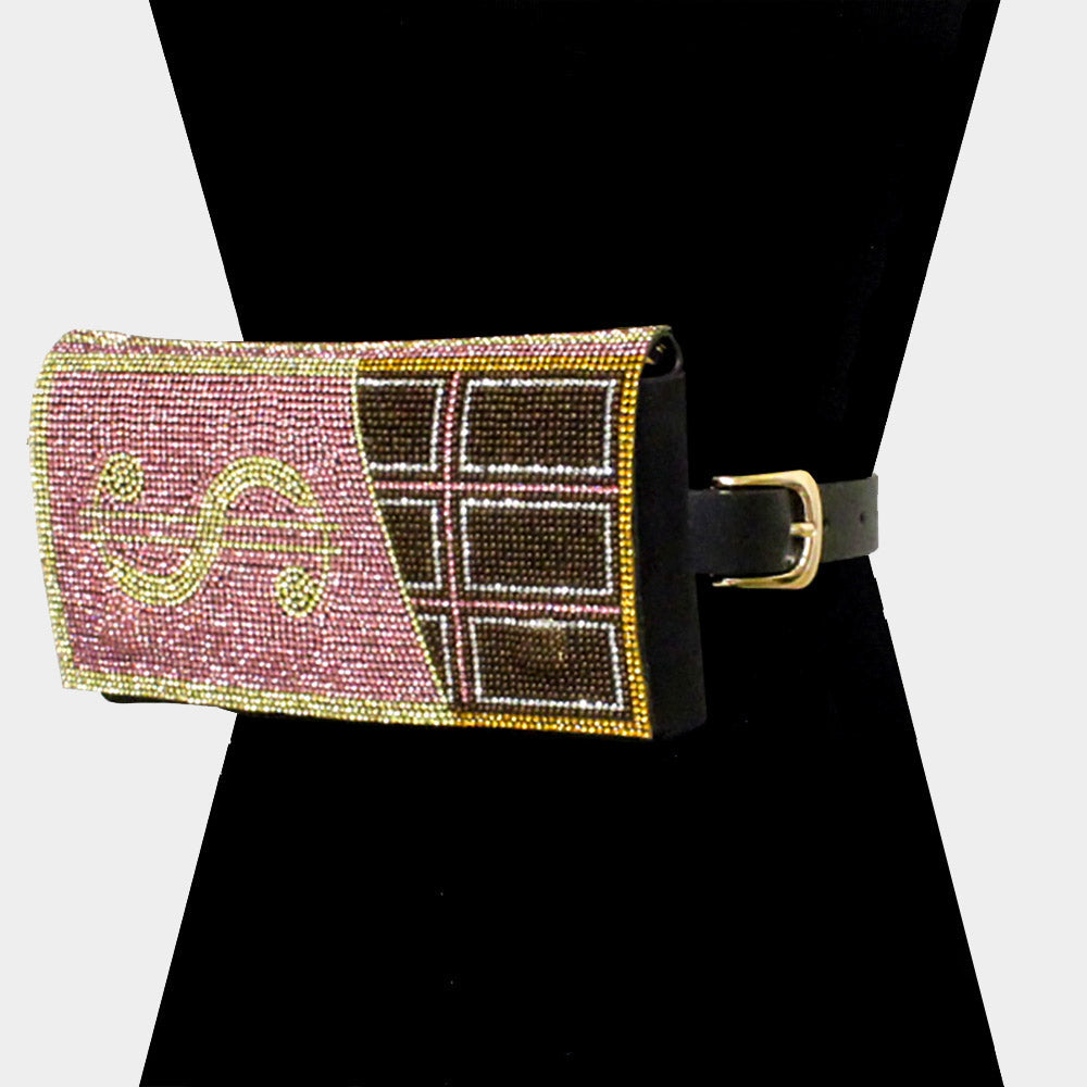Women's Bling Dollar Sign Chocolate Fanny Pack / Belt / Crossbody Bag