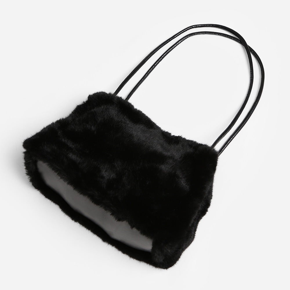 Solid Faux Fur Mini Handbag Shoulder Bag