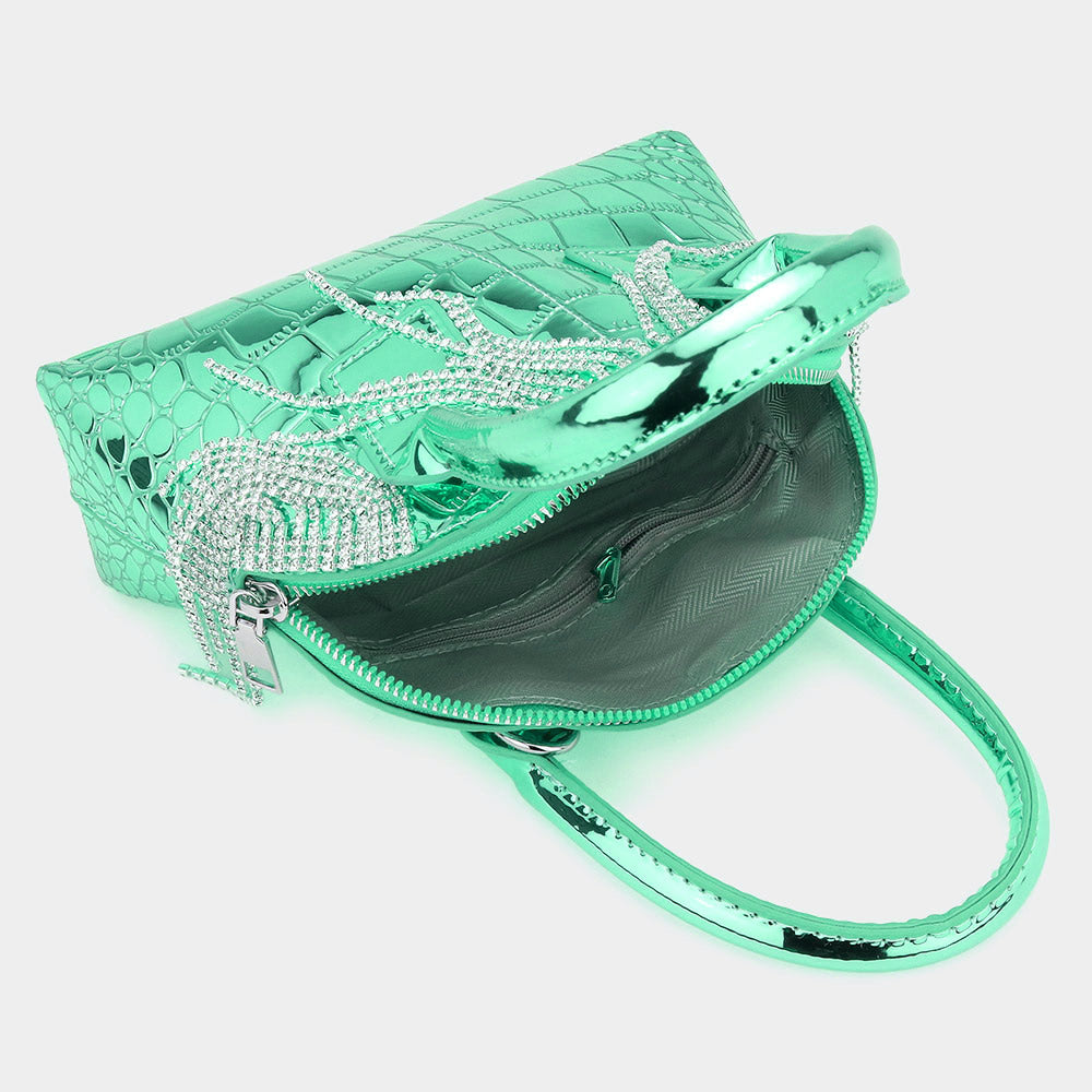 Rhinestone Embellished Metallic Tote / Crossbody Bag