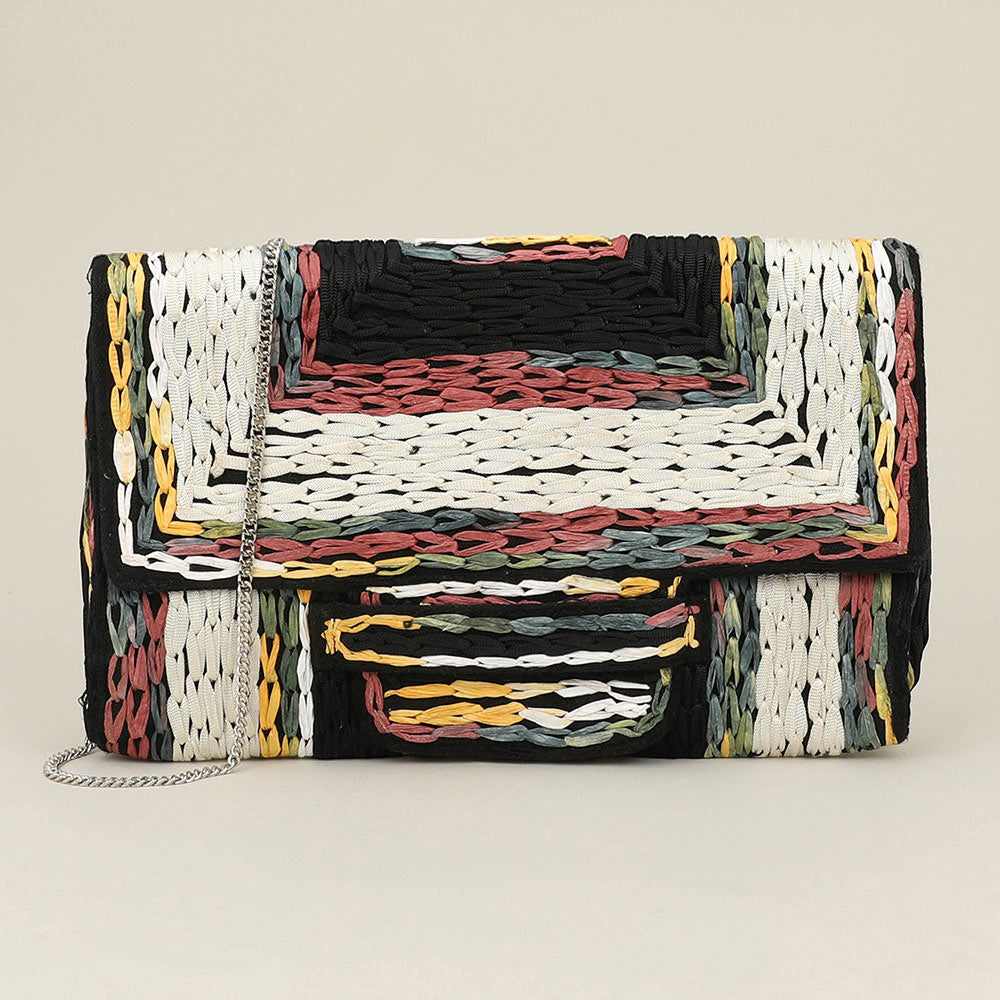 Handcrafted Raffia Geometric Pattern Clutch Bag / Crossbody Bag