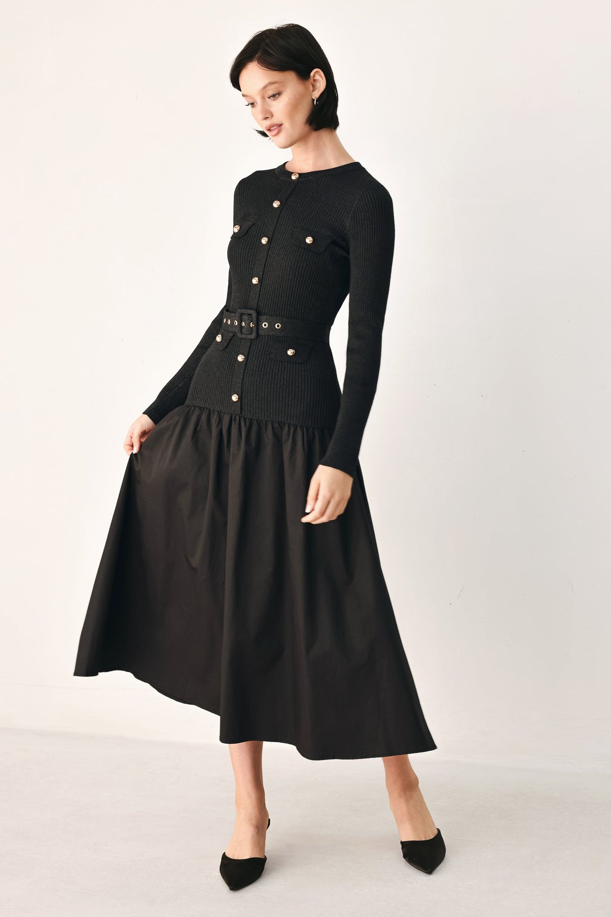 CITY AFTER DARK MIXED MEDIA MIDI DRESS
