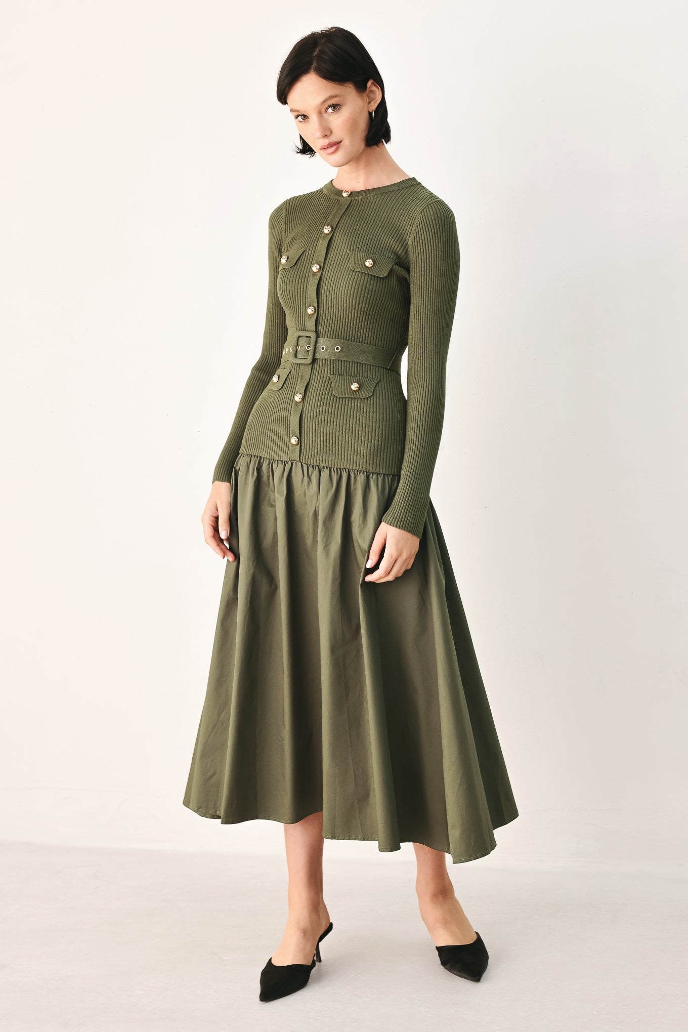 CITY AFTER DARK MIXED MEDIA MIDI DRESS