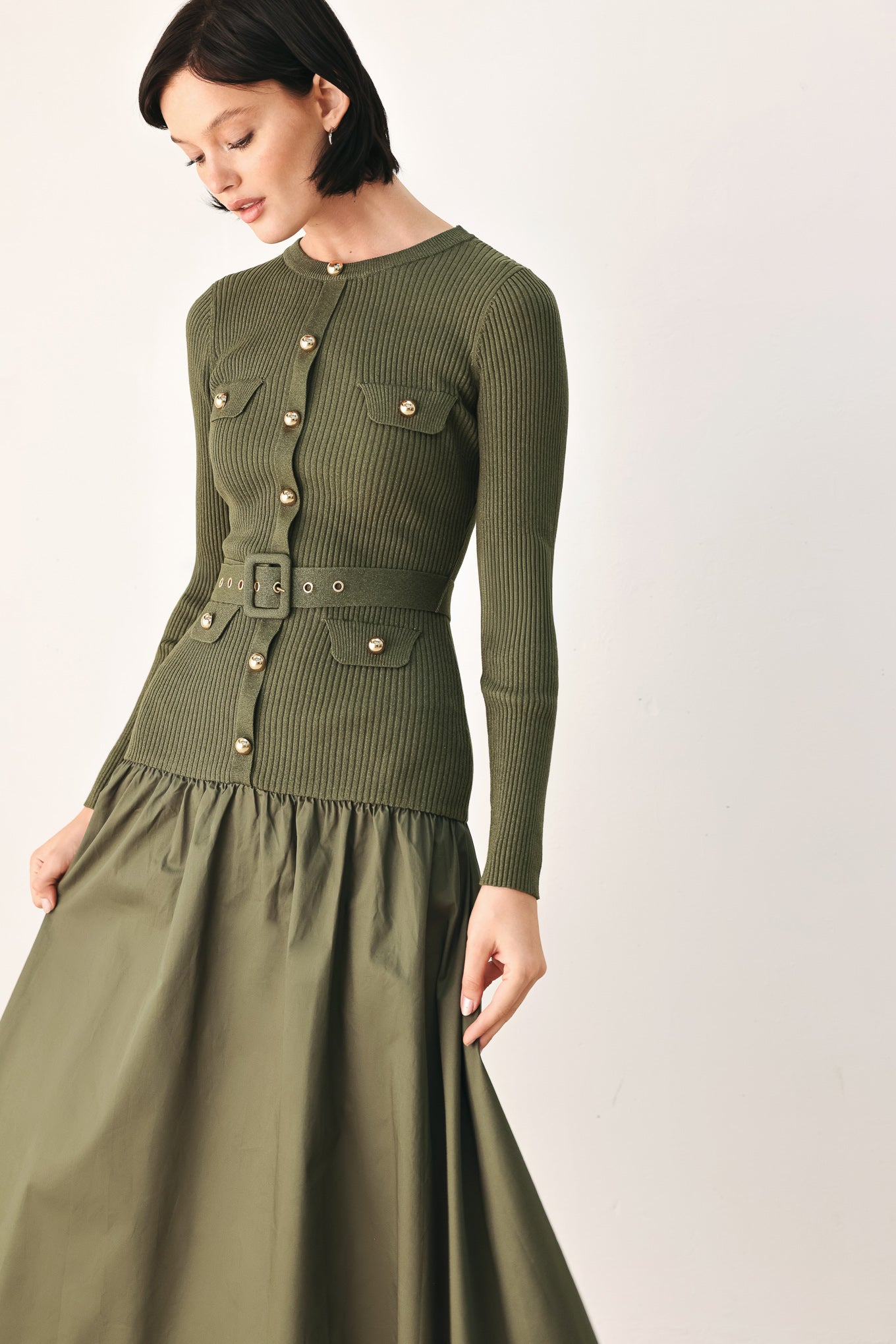 CITY AFTER DARK MIXED MEDIA MIDI DRESS