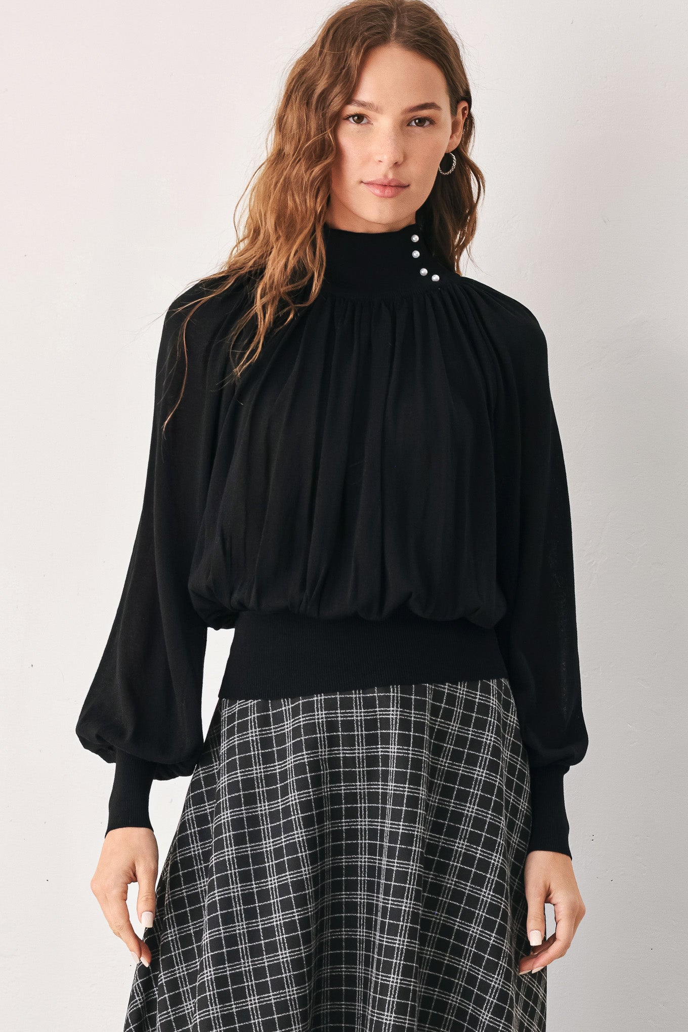 MACADAMIA DRAPED SWEATER KNIT TOP