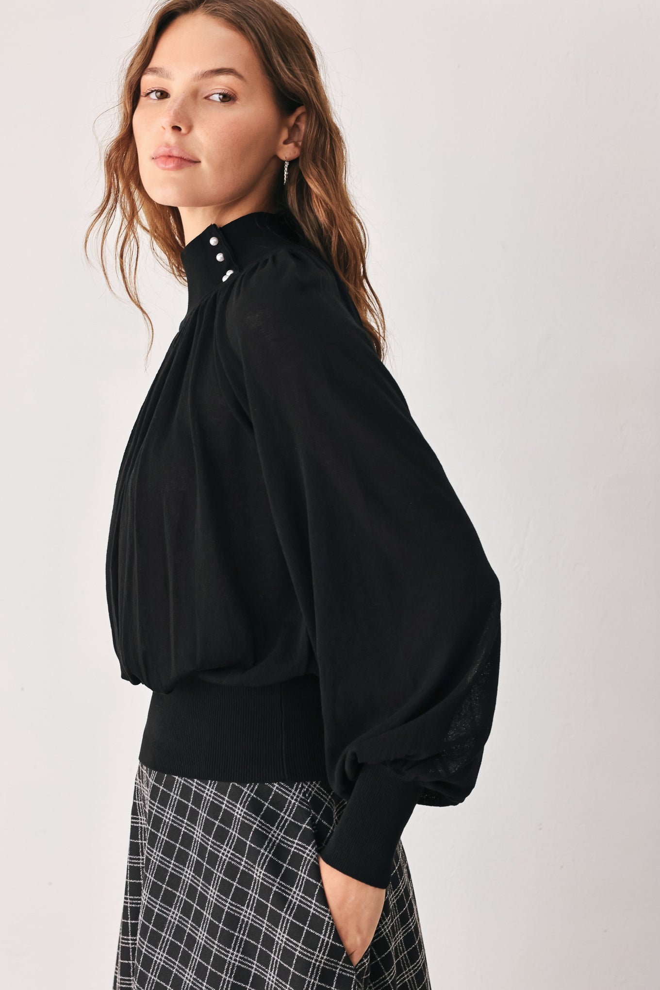 MACADAMIA DRAPED SWEATER KNIT TOP