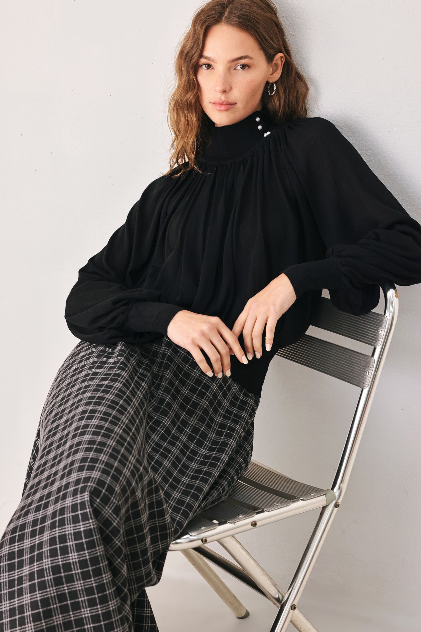 MACADAMIA DRAPED SWEATER KNIT TOP