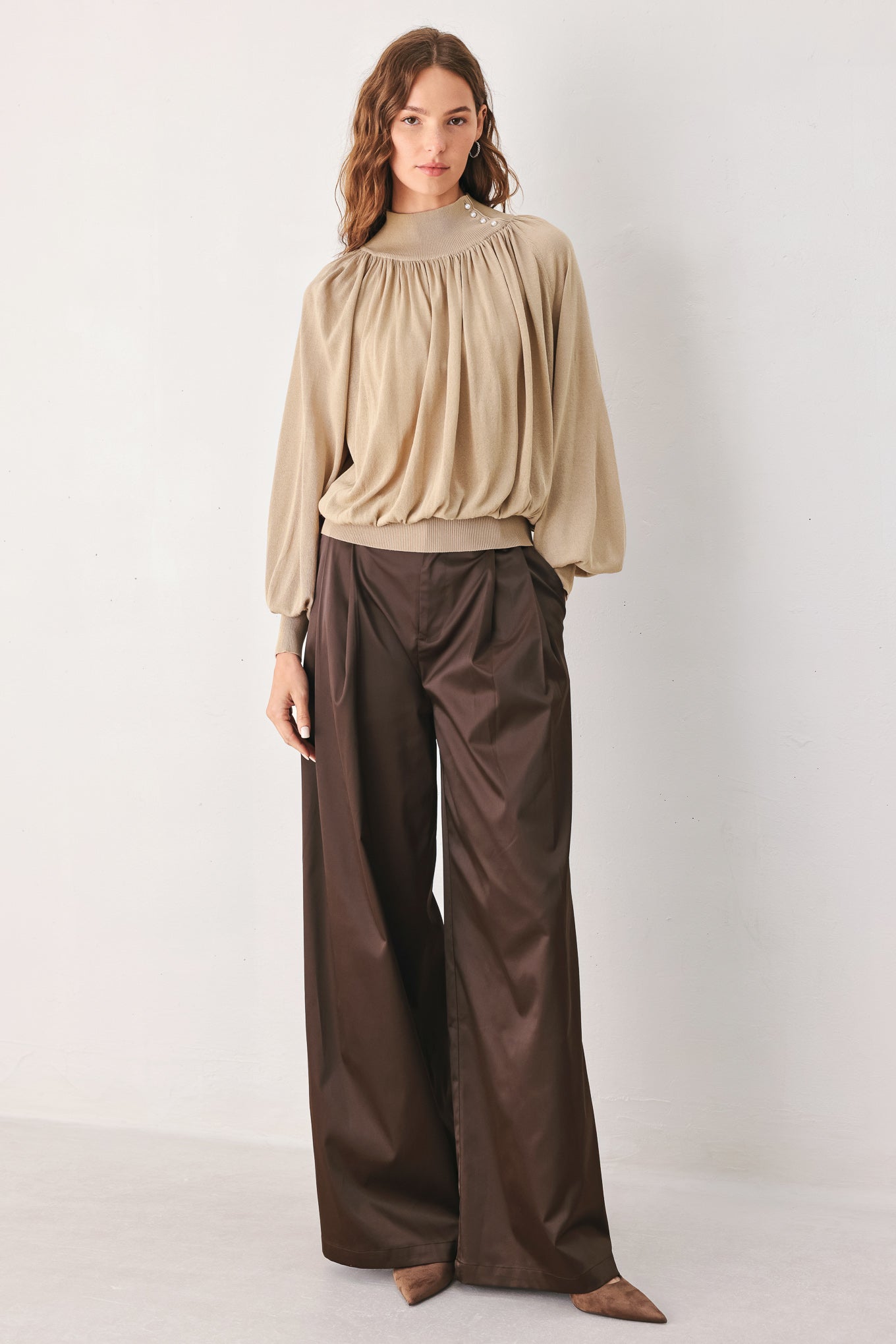 MACADAMIA DRAPED SWEATER KNIT TOP