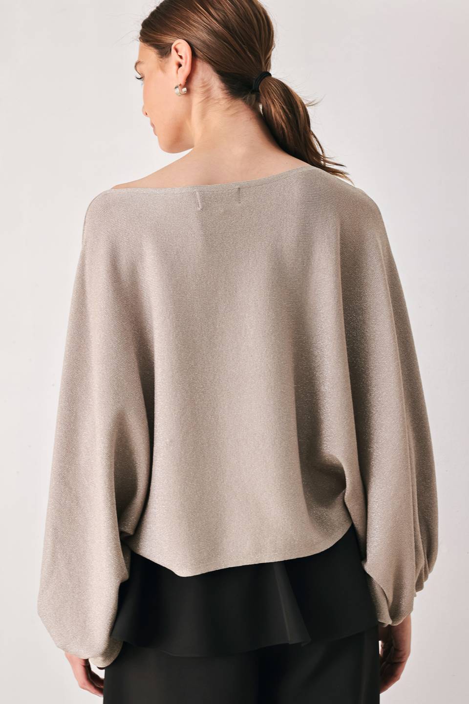 TAUPE SHIMMER METALLIC TAUPE BATWING SWEATER TOP