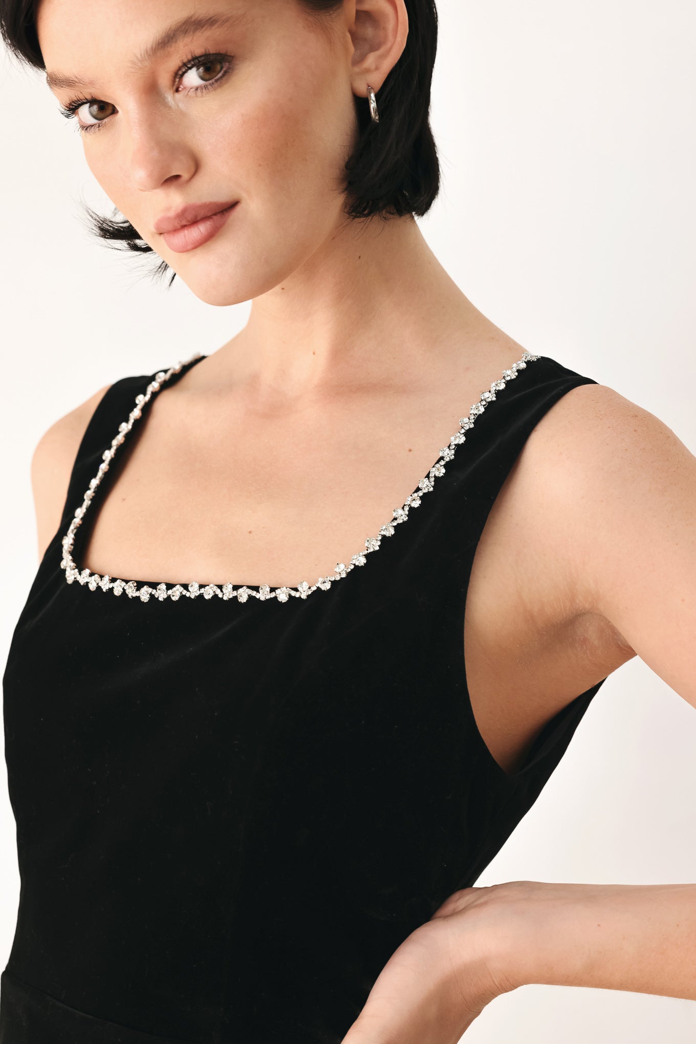 MIDNIGHT GLAM JEWELED VELVET PEPLUM TOP