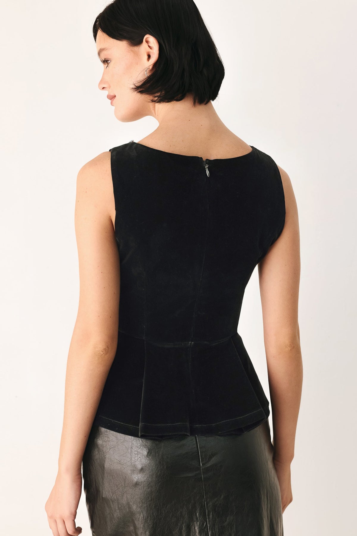 MIDNIGHT GLAM JEWELED VELVET PEPLUM TOP