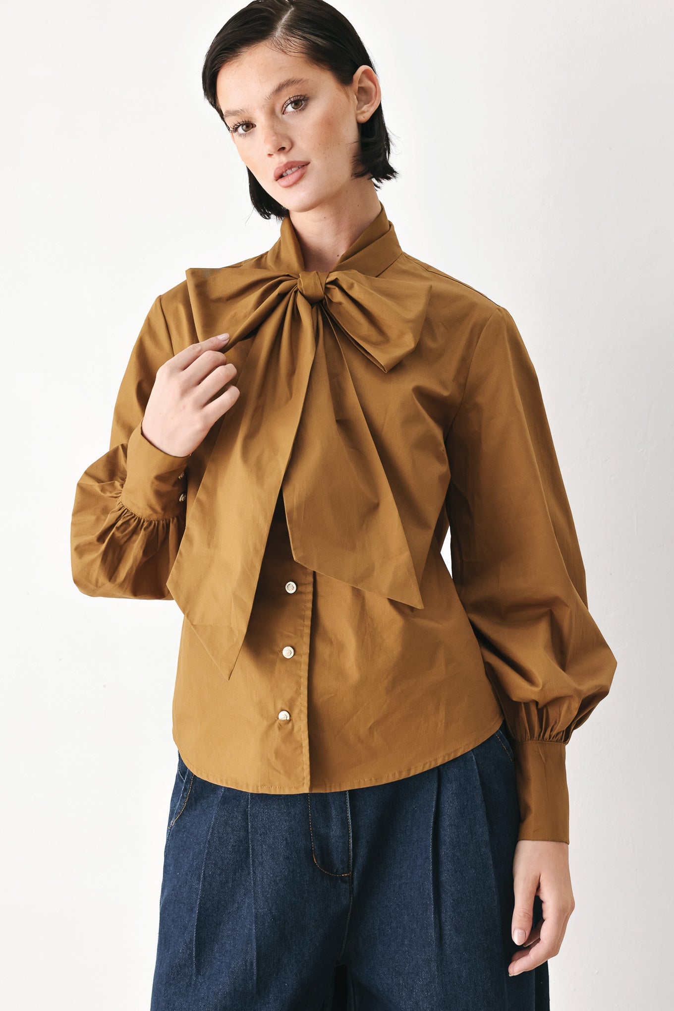 GOLDEN BROWN CASCADE WOVEN TOP