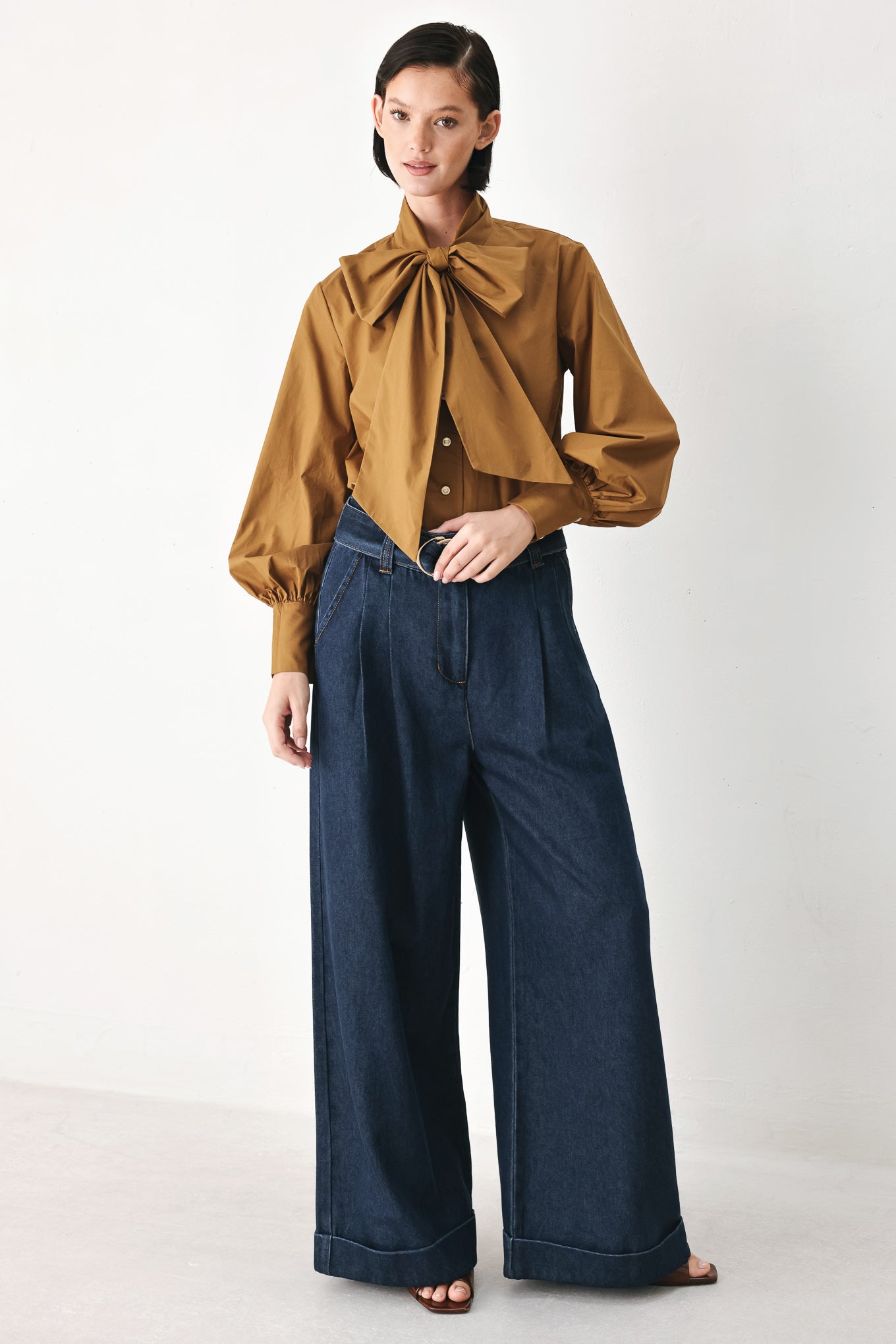 GOLDEN BROWN CASCADE WOVEN TOP