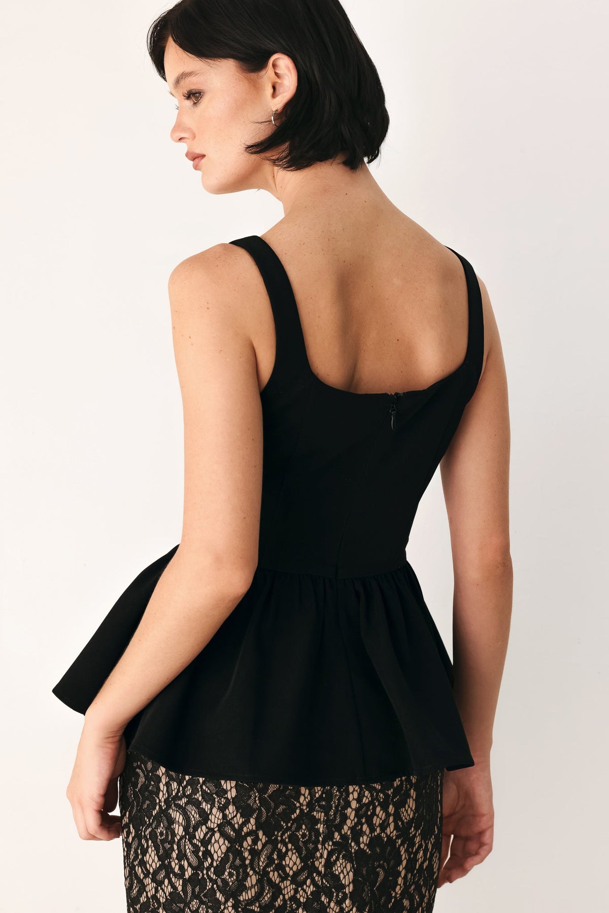 MIDNIGHT ROMANCE SQUARE NECK PEPLUM TOP