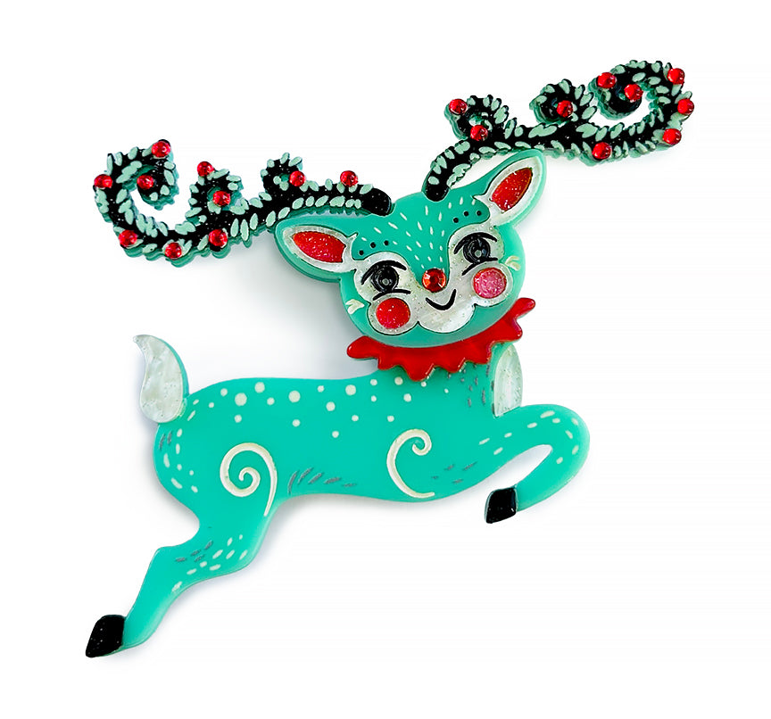Fawna Fir Top Leaping Reindeer Brooch by Johanna Parker x Lipstick & Chrome