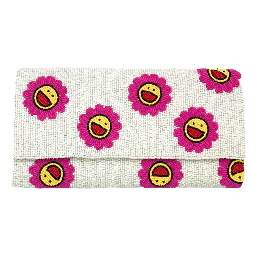 Smile Flower Seed Beaded Clutch Crossbody Bag