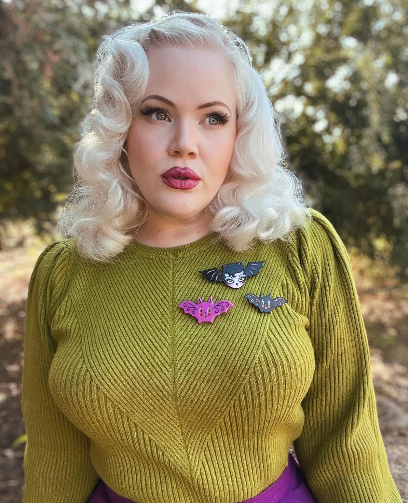 Gothic Glam Bat Scatter Pin PLUM by Johanna Parker x Lipstick & Chrome — Halloween Bat Acrylic Brooch