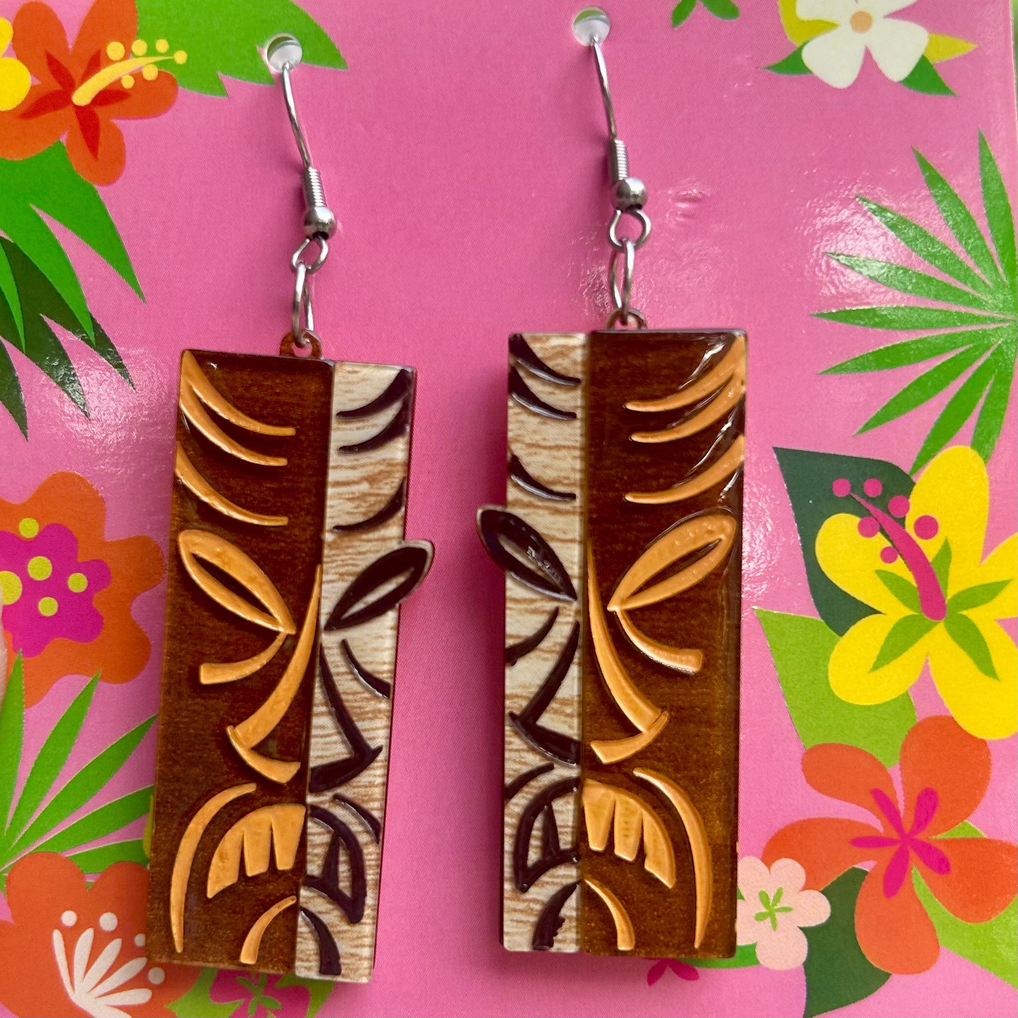 Tiki Totem Earrings by Miss Fluff x Lipstick & Chrome — Tropical Tiki Drop Earrings