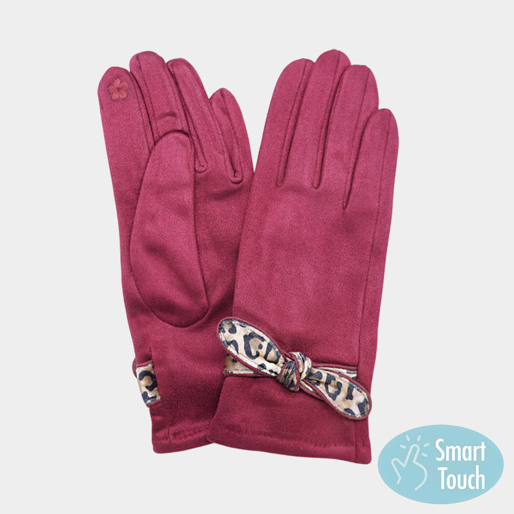 Leopard Pattern Bow Accent Smart Touch Gloves