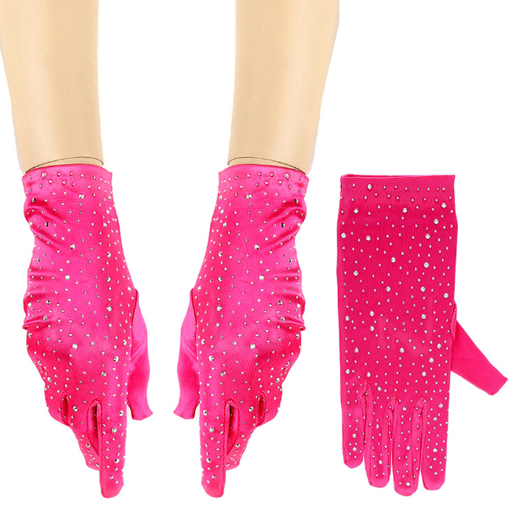 Stone Embellished Dressy Satin Wedding Gloves