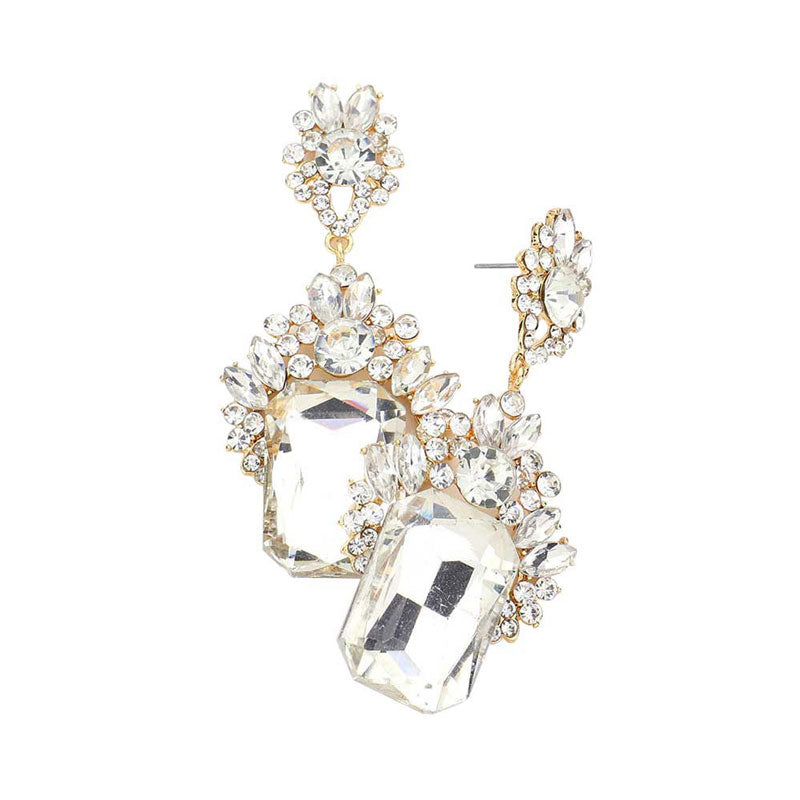 Emerald Cut Stone Accented Evening Earrings
