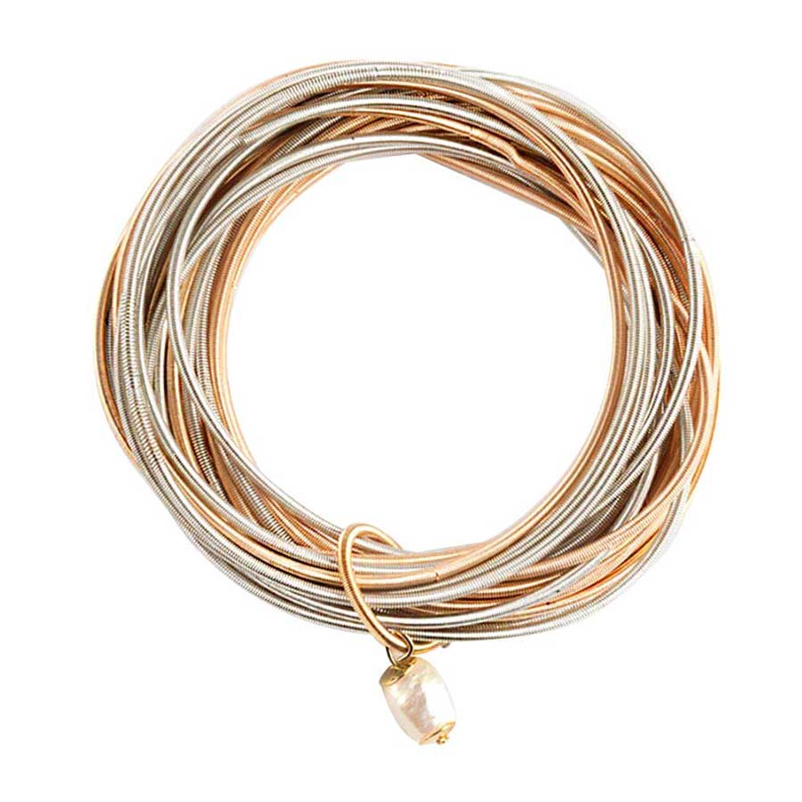 Freshwater Pearl Charm Guitar String Stackable Bracelet