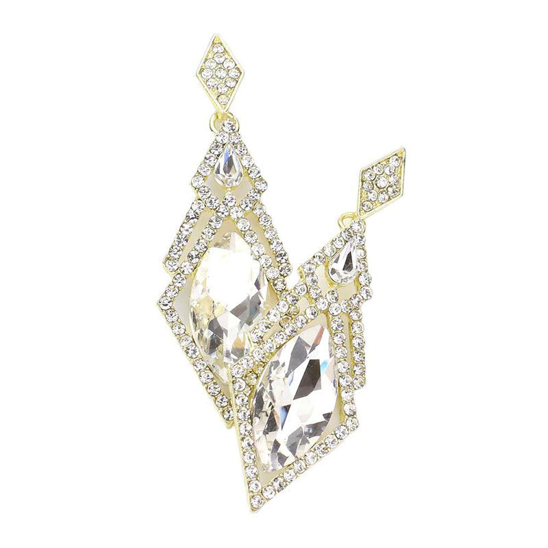 Oval Rhinestone Accented Dangle Evening Earrings