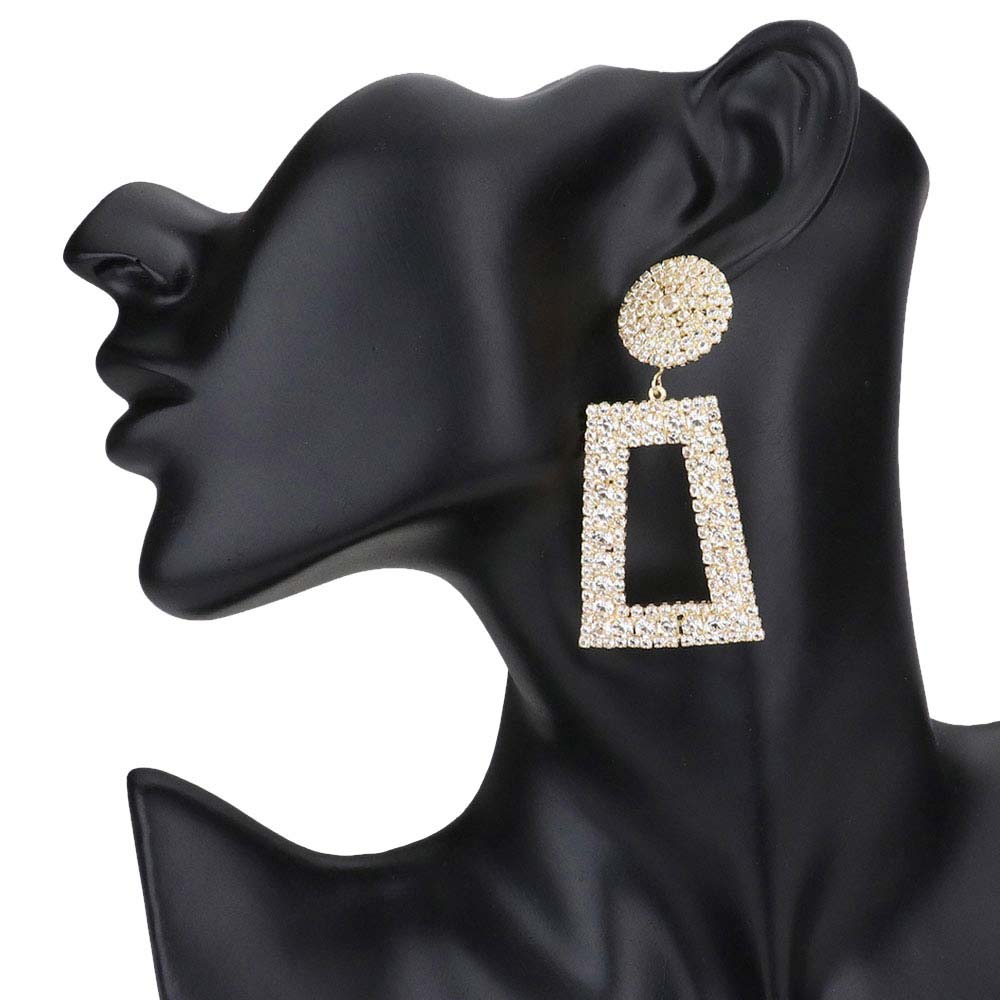 Rhinestone Pave Open Rectangle Dangle Evening Earrings