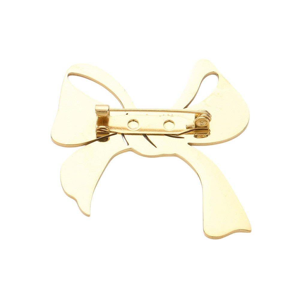 Stainless Steel Cutout Bow Pin Brooch
