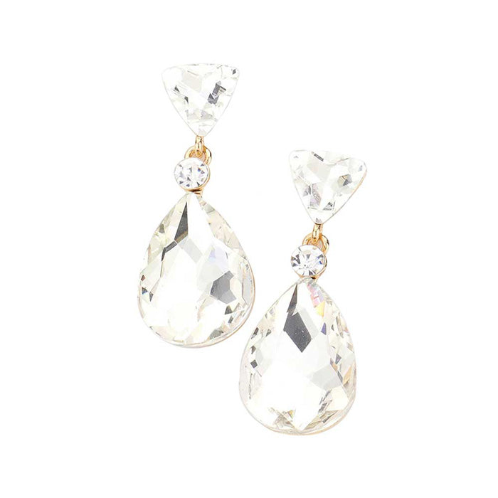 Triangle Round Teardrop Stone Link Dangle Evening Earrings