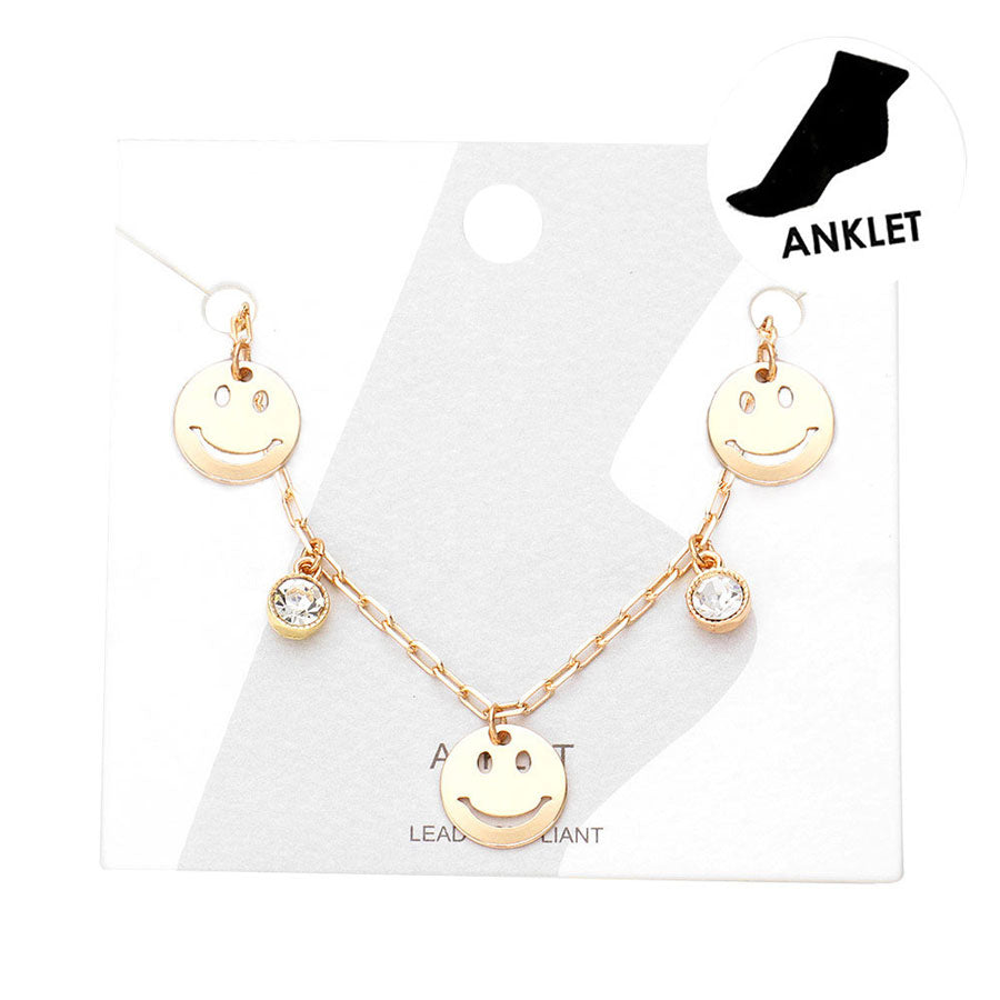 Triple Metal Smile Double Round Stone Station Anklet