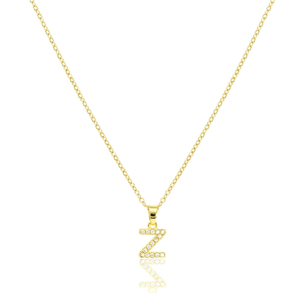 Z Stainless Steel CZ Stone Paved Monogram Pendant Necklace