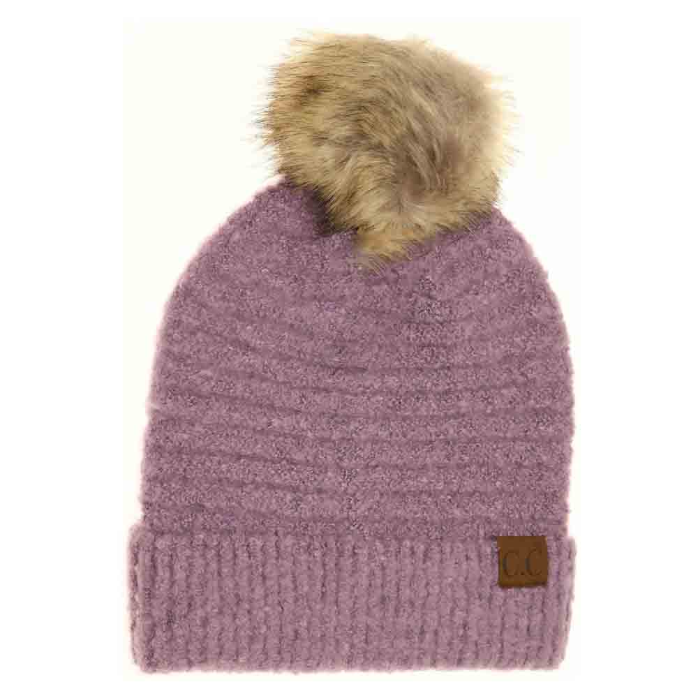 Solid Boucle Knit Pom C.C Beanie