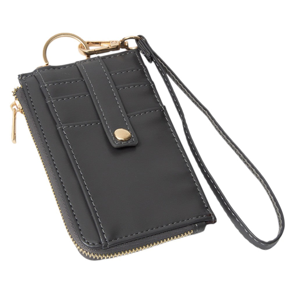 Faux Leather Basket Weave Flat Card Holder Wallet with Wristlet