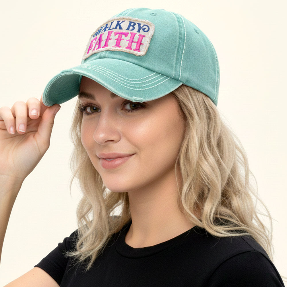 WALK BY FAITH Message Patch Vintage Baseball Cap